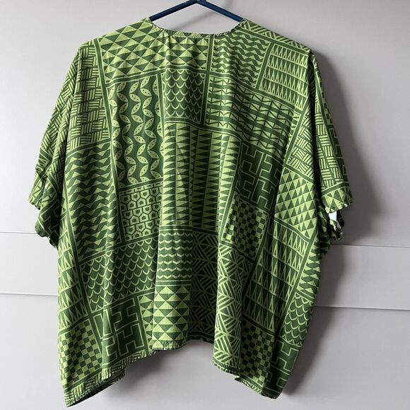 Hawaii's Finest Kimono Cardigan Womens XS Green Polynesian Tapa Open Front Wrap - Picture 2 of 10